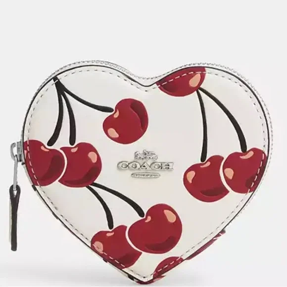 Coach NWT Heart Coin Case With Cherry Print - Picture 1 of 12